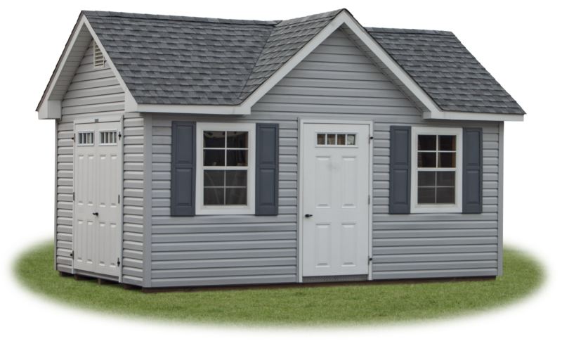 victorian deluxe storage shed with vinyl siding built by Pine Creek Structures