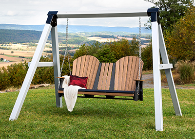 Poly Fanback Style Swing in Black and Antique Mahogany and a Vinyl Sleeved A-Frame