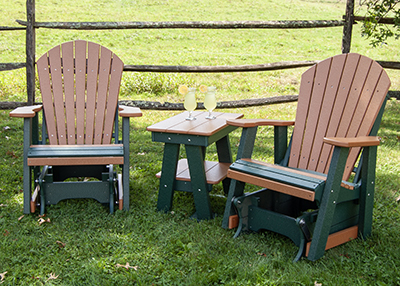 Bright Cedar and Turf Green Poly Fanback Gliders and Two Tier Table