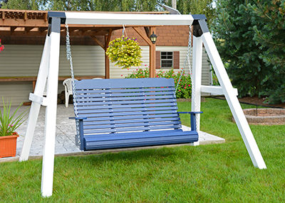 Poly Contoured Swing in Patriot Blue and a Vinyl Sleeved A-Frame