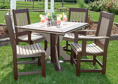 Square Dining Table and Four Classic Dining Chairs in Weatherwood and Milwaukee Brown Poly Lumber