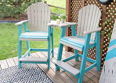 Driftwood and Aruba Blue Poly Pub Settee