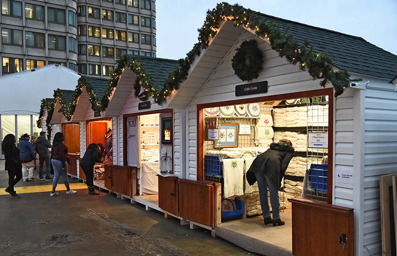 Vinyl Custom Storage Shed Vendor Units Being Used At A Boston Christmas Village