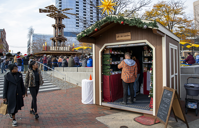 Single LP Custom Storage Shed Vendor Units Being Used At A Baltimore Christmas Village