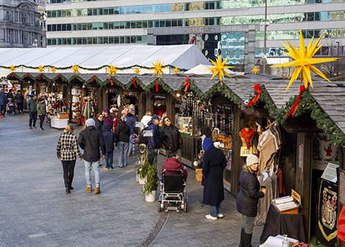 Rustic Board N Batten Custom Storage Shed Vendor Units Being Used At A Philadelphia Christmas Village