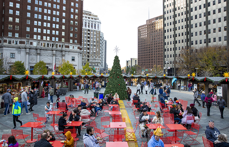 Rustic Board N Batten Custom Storage Shed Vendor Units Being Used At A Philadelphia Christmas Village