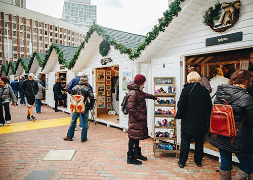 Vinyl Custom Storage Shed Vendor Units Being Used At A Boston Christmas Village