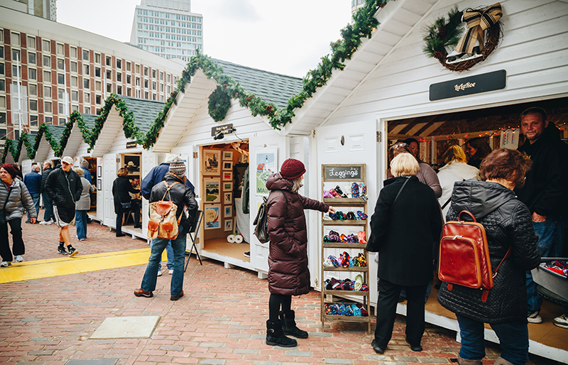 Vinyl Custom Storage Shed Vendor Units Being Used At A Boston Christmas Village