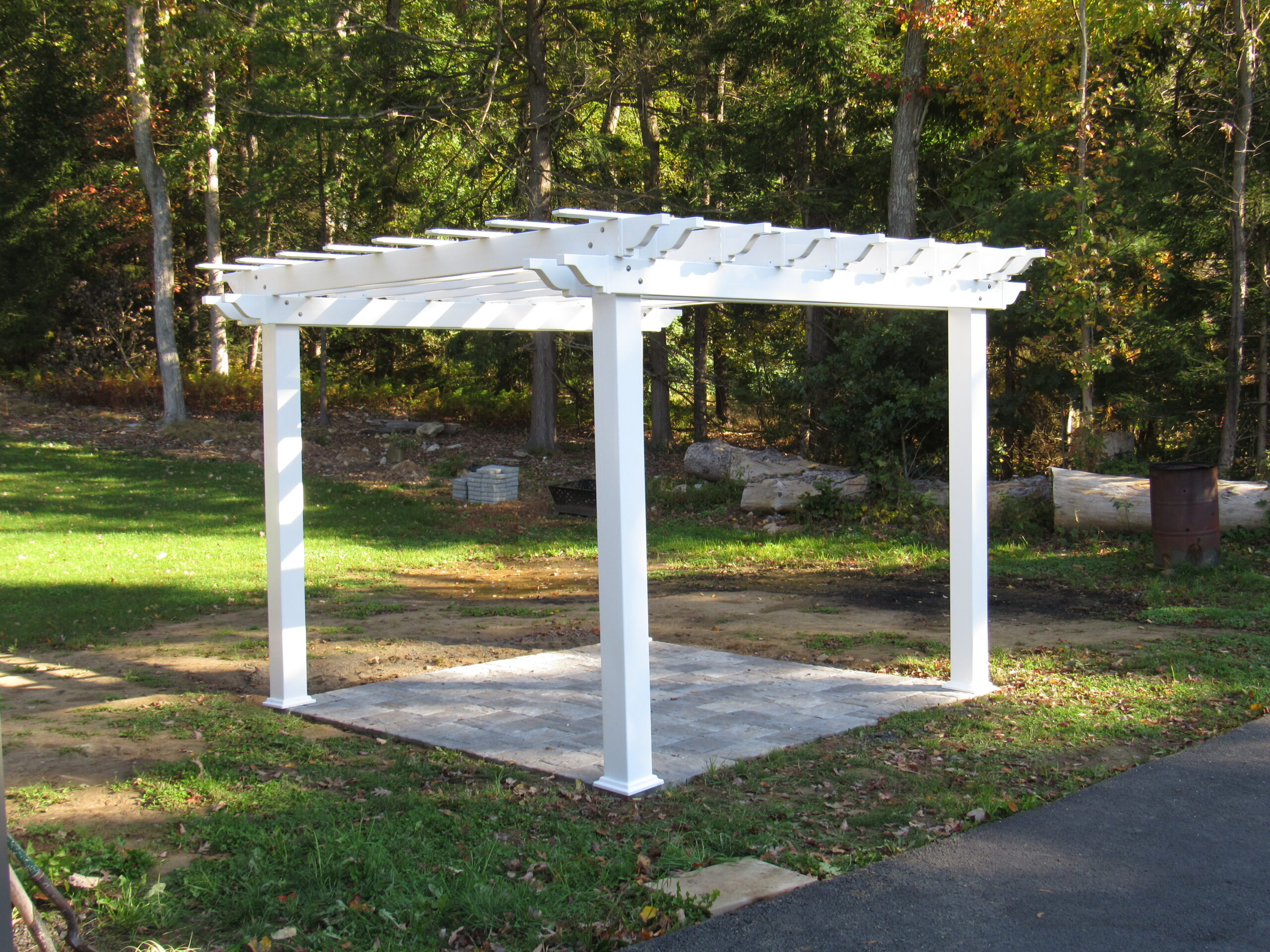 white vinyl traditional pergola