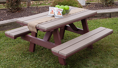 Child Size Poly Picnic Table with Attached Benches in Cherrywood and Weather Wood