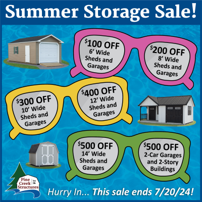 Summer Storage Sale At Pine Creek Structures (Ends July 20, 2024) Graphic