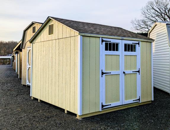 10x10 Economy Shed Cream LP SmartSide Siding with White Trim