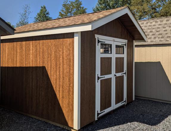 10x12 Peak Shed in coffee polyurethane LP SmartSide siding