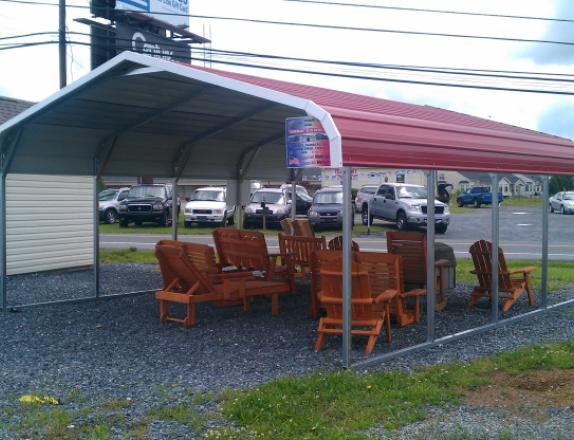 Pine Creek 18x21 Bent Bow Carport with red metal roof