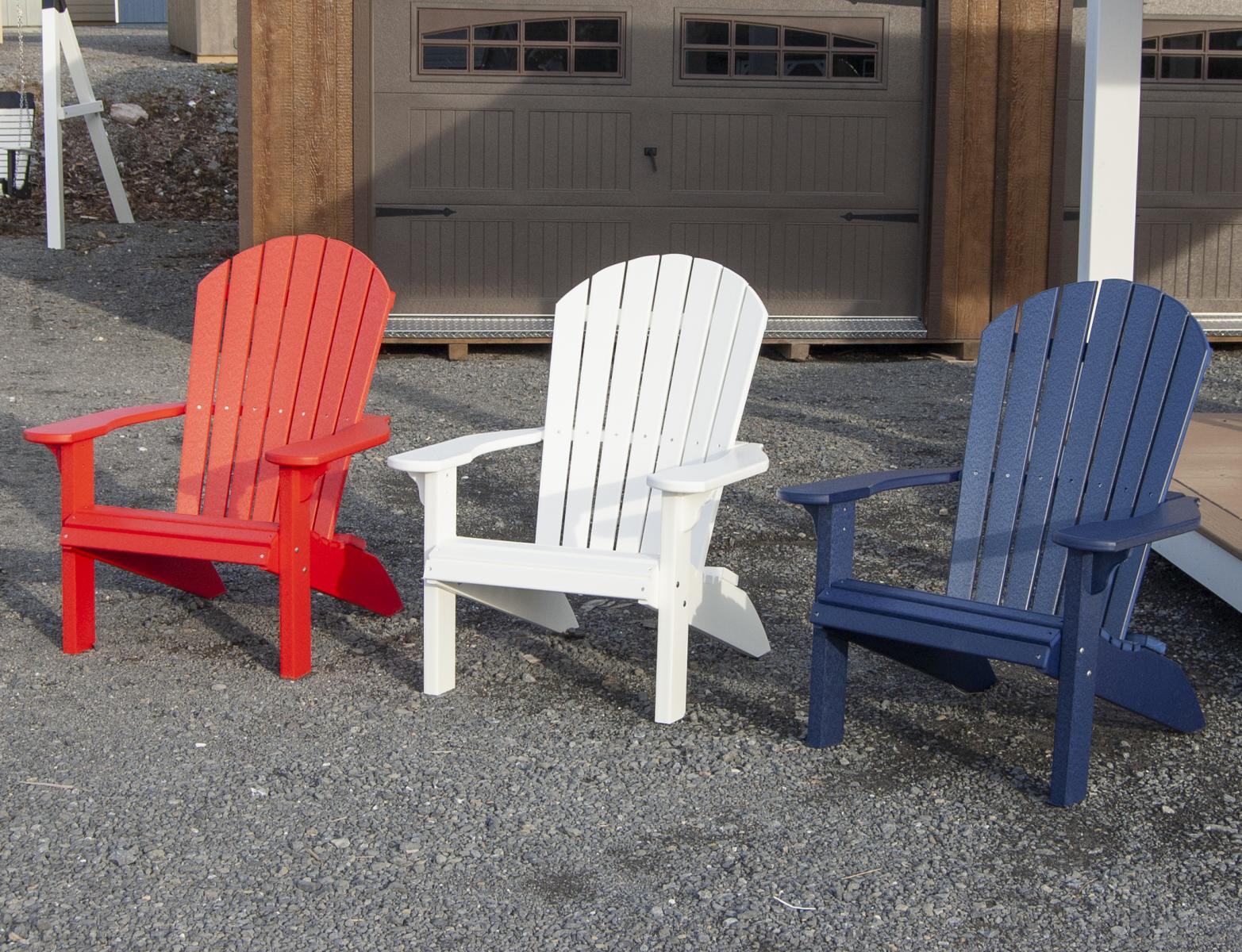 Red white and store blue adirondack chairs