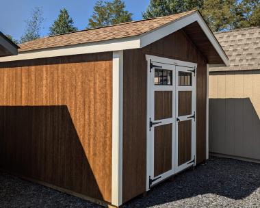 10x12 Peak Shed in coffee polyurethane LP SmartSide siding